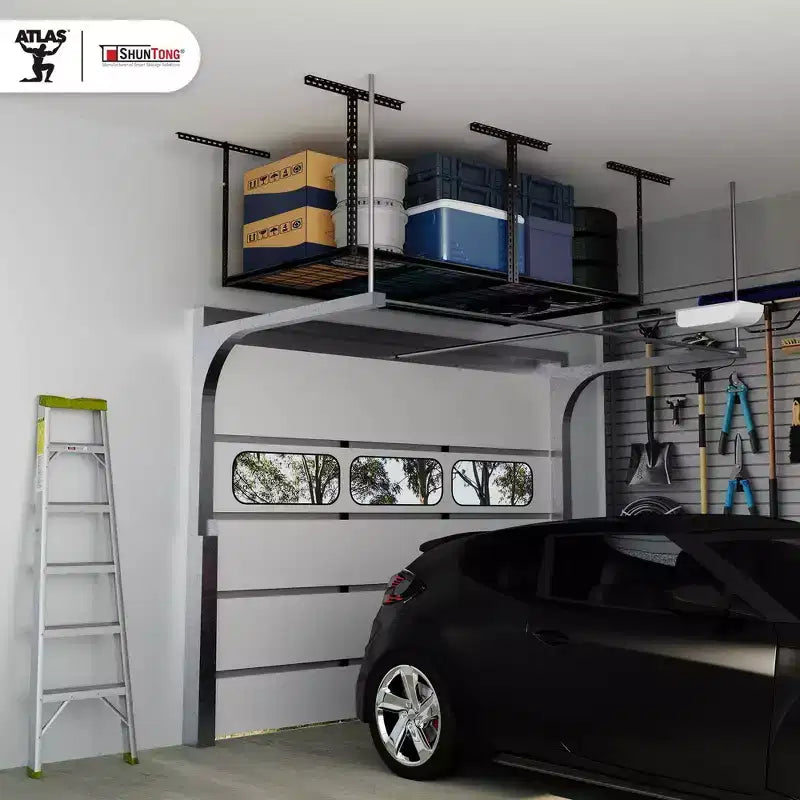 Rack de rangement de garage suspendu 4'x8' Capacité de charge de 1100 lb Fini martelé noir