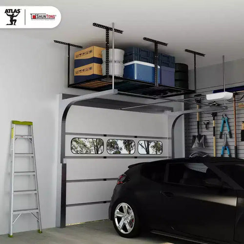 Rack de rangement de garage suspendu 4'x8' Capacité de charge de 1100 lb Fini martelé noir