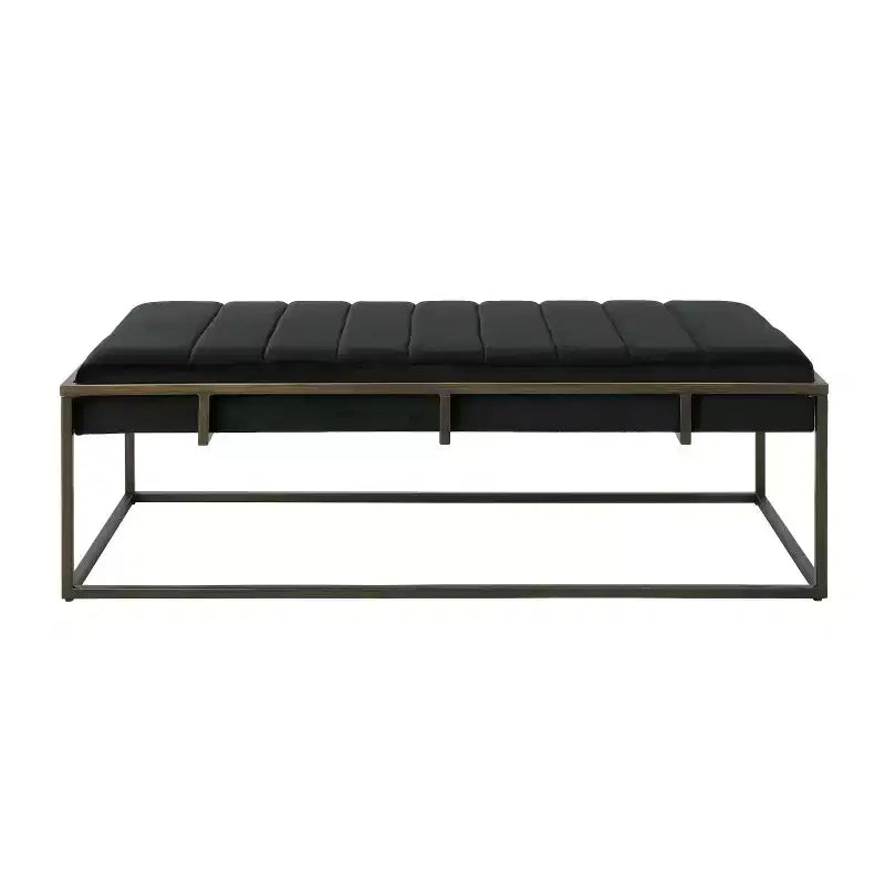Banc Ottoman Rembourré en Velours avec Finition Laiton, Noir