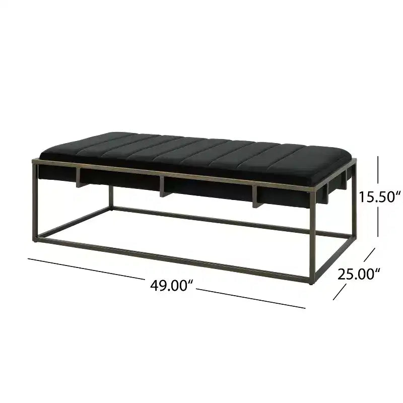 Banc Ottoman Rembourré en Velours avec Finition Laiton, Noir