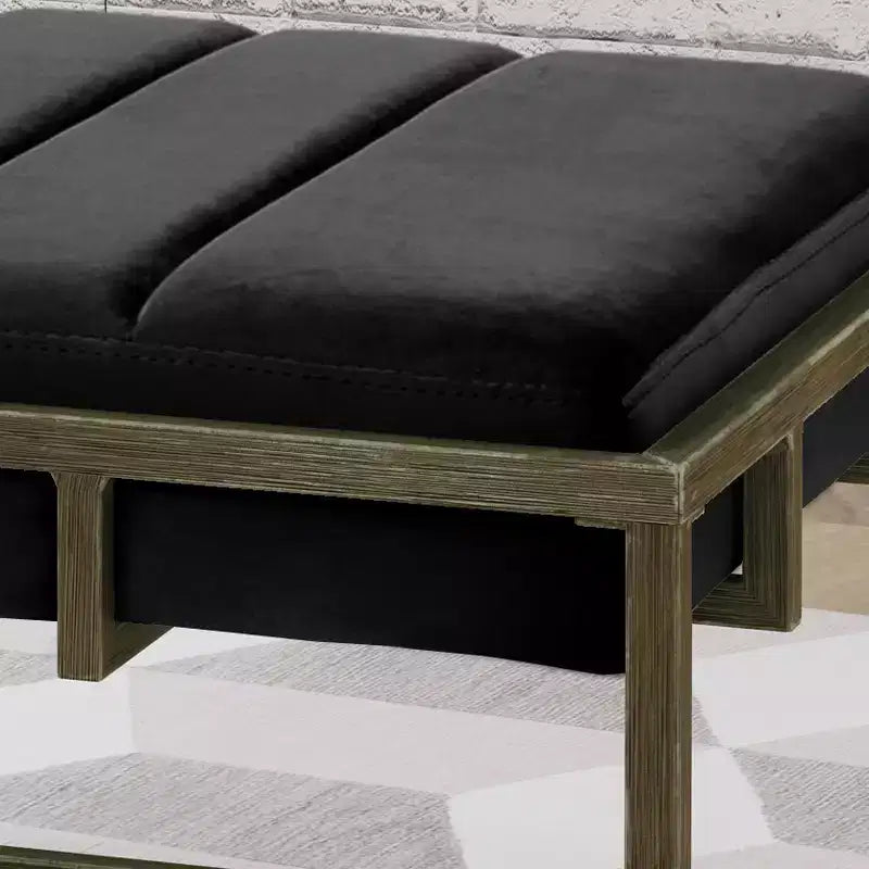 Banc Ottoman Rembourré en Velours avec Finition Laiton, Noir