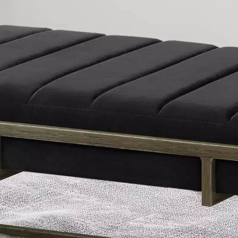 Banc Ottoman Rembourré en Velours avec Finition Laiton, Noir