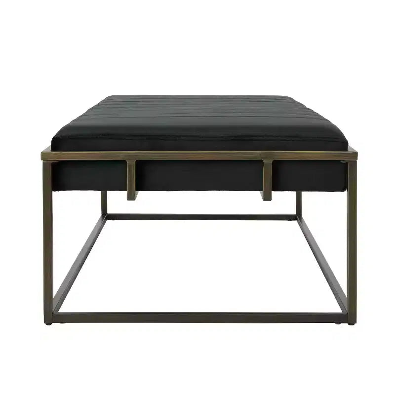 Banc Ottoman Rembourré en Velours avec Finition Laiton, Noir