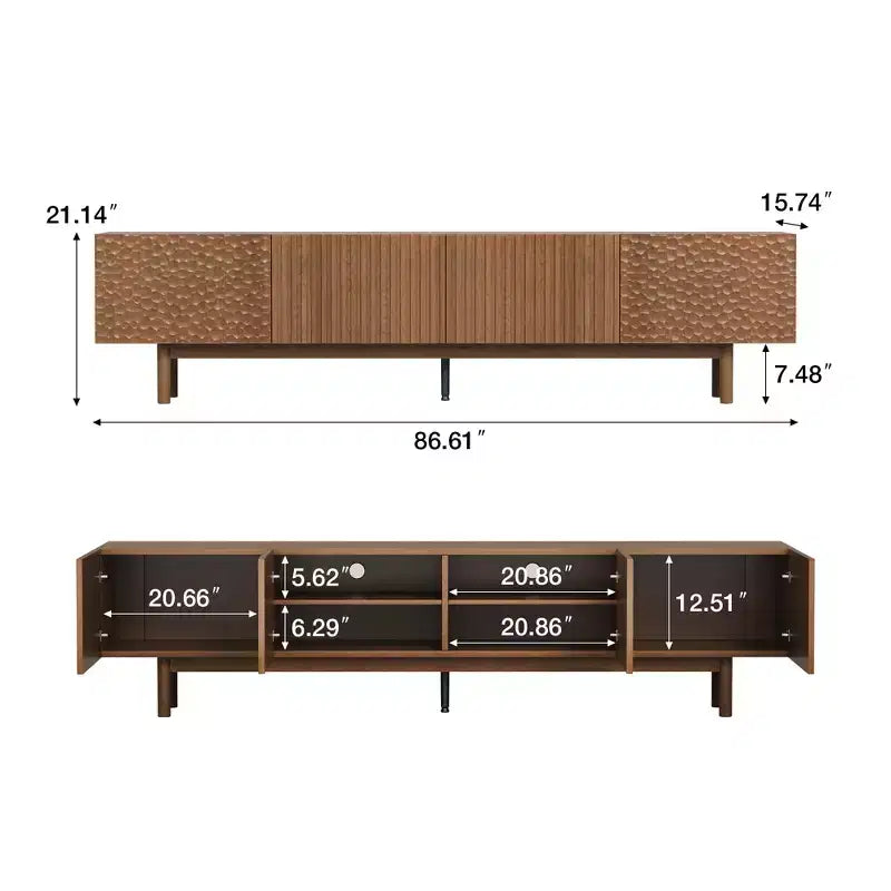 Meuble TV et console média Mid-Century Modern 220 cm et centres de divertissement avec grand espace de rangement