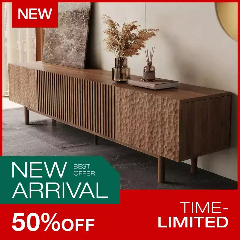Meuble TV et console média Mid-Century Modern 220 cm et centres de divertissement avec grand espace de rangement