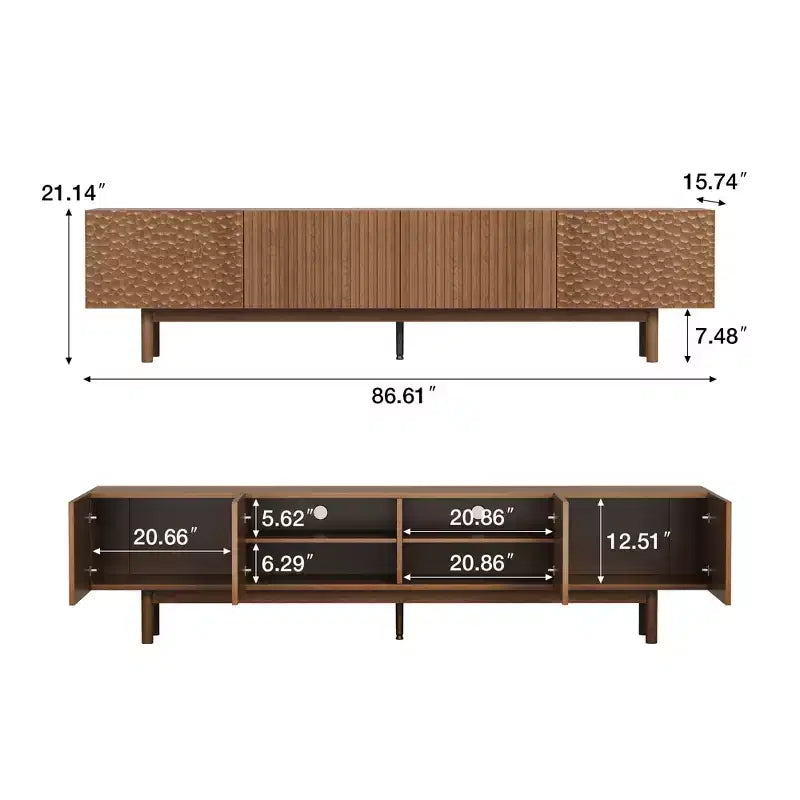 Meuble TV et console média Mid-Century Modern 220 cm et centres de divertissement avec grand espace de rangement
