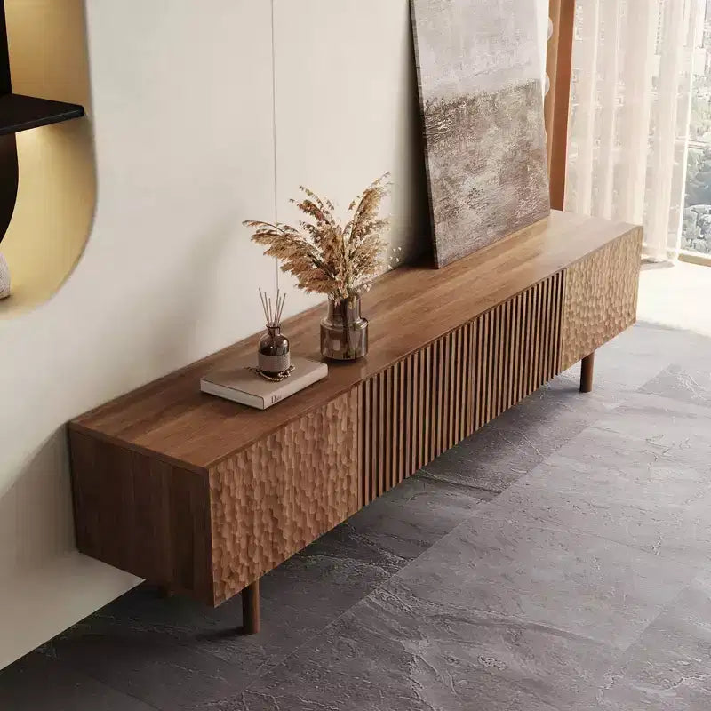 Meuble TV et console média Mid-Century Modern 220 cm et centres de divertissement avec grand espace de rangement