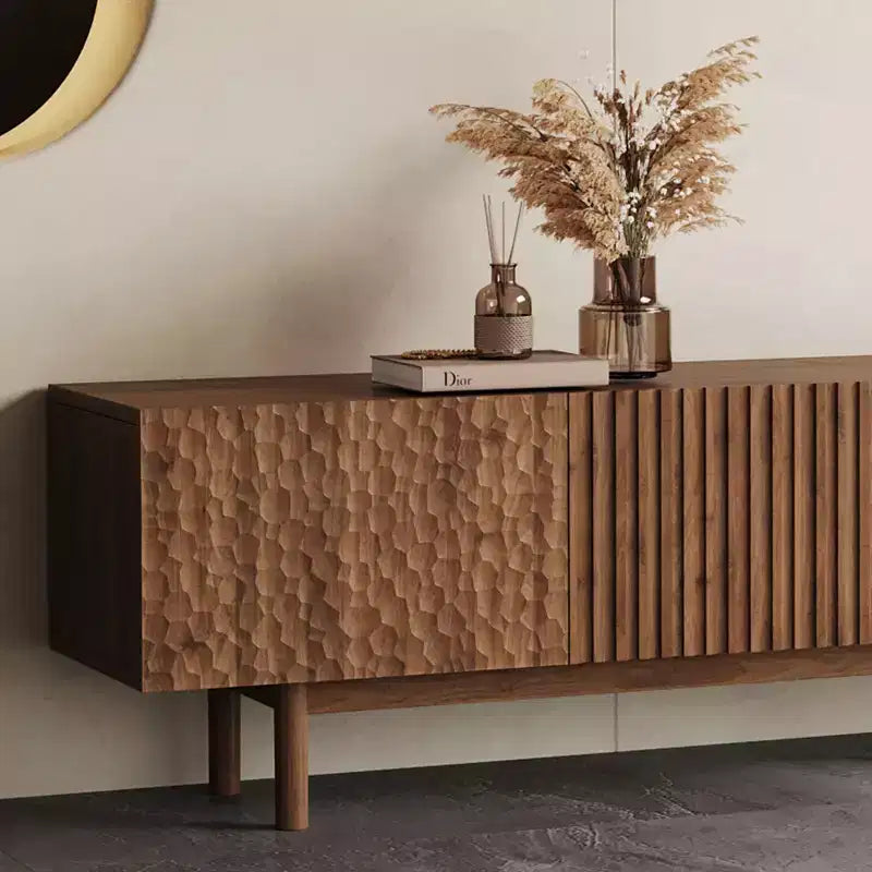 Meuble TV et console média Mid-Century Modern 220 cm et centres de divertissement avec grand espace de rangement