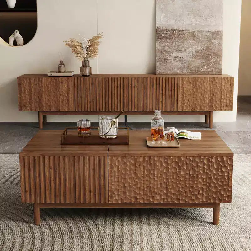 Meuble TV et console média Mid-Century Modern 220 cm et centres de divertissement avec grand espace de rangement