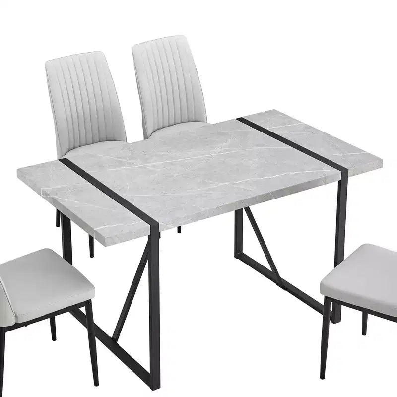 Okak Rectangular Dining Table with Faux Marble Top and Metal Base Kitchen Table for 6 for Dining Room, Gray