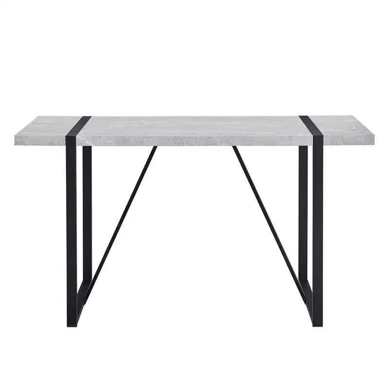 Table de salle à manger rectangulaire avec plateau en faux marbre et base en métal, table de cuisine pour 6 personnes, grise