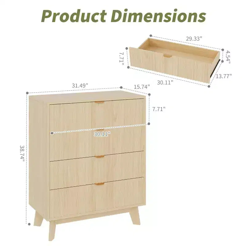 Commodes à 4 tiroirs, Commodes de placard modernes cannelées, Commodes de rangement en bois, Organisateur de commodes