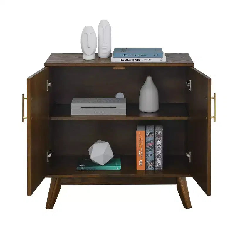 Bahut/Buffet Moderne Mi-Century à Rainures avec Rangement Ajustable, Meuble de Rangement en Bois Massif pour Cuisine/Salle à Manger/Salon