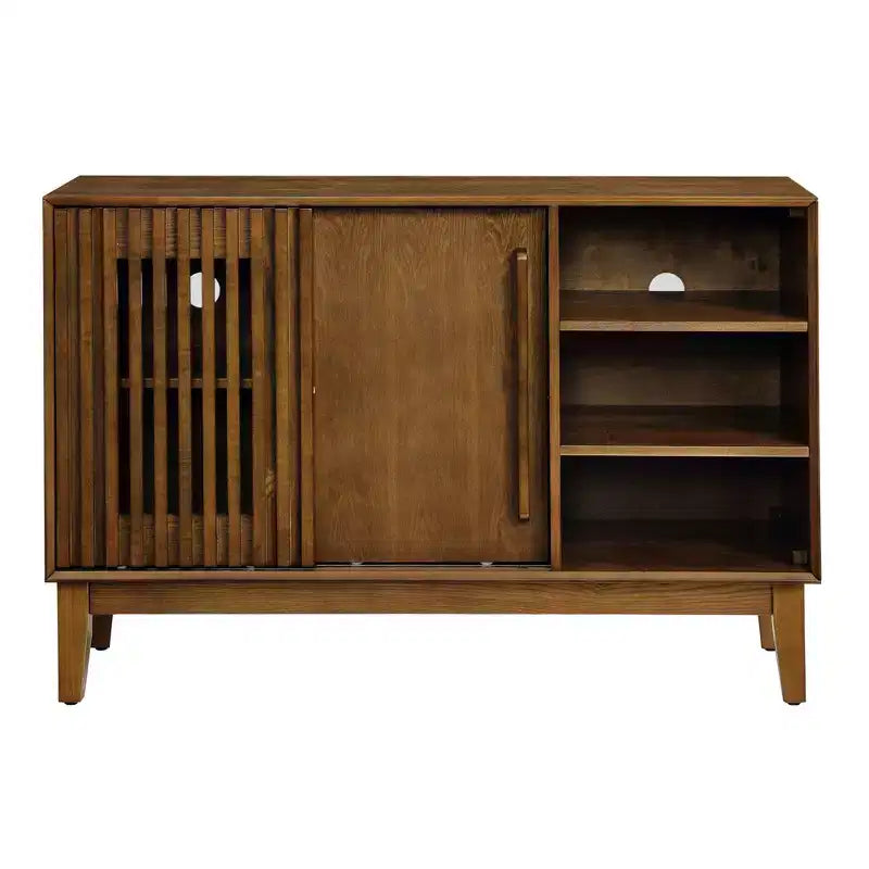 Bahut/Buffet Moderne Mi-Century à Rainures avec Rangement Ajustable, Meuble de Rangement en Bois Massif pour Cuisine/Salle à Manger/Salon