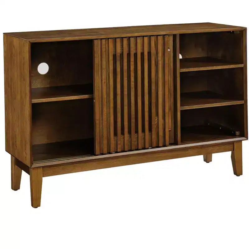 Bahut/Buffet Moderne Mi-Century à Rainures avec Rangement Ajustable, Meuble de Rangement en Bois Massif pour Cuisine/Salle à Manger/Salon