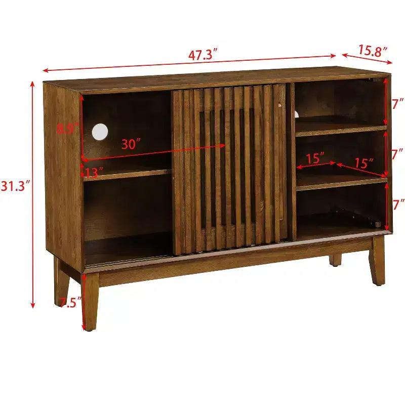 Bahut/Buffet Moderne Mi-Century à Rainures avec Rangement Ajustable, Meuble de Rangement en Bois Massif pour Cuisine/Salle à Manger/Salon