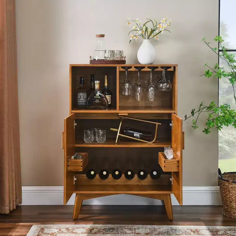 Bahut/Buffet Moderne Mi-Century à Rainures avec Rangement Ajustable, Meuble de Rangement en Bois Massif pour Cuisine/Salle à Manger/Salon