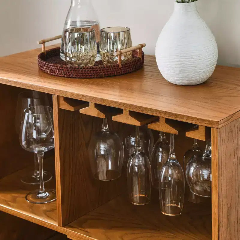 Bahut/Buffet Moderne Mi-Century à Rainures avec Rangement Ajustable, Meuble de Rangement en Bois Massif pour Cuisine/Salle à Manger/Salon