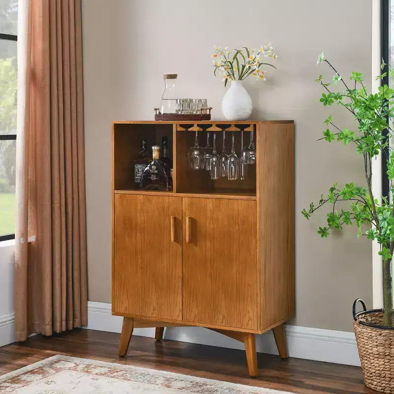Bahut/Buffet Moderne Mi-Century à Rainures avec Rangement Ajustable, Meuble de Rangement en Bois Massif pour Cuisine/Salle à Manger/Salon