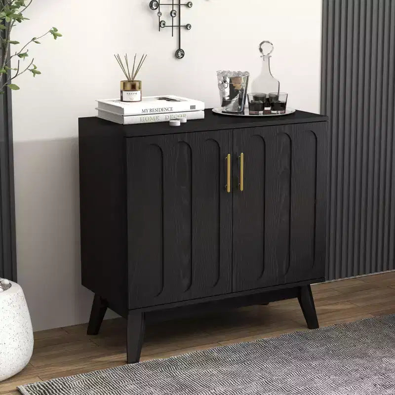 Bahut/Buffet Moderne Mi-Century à Rainures avec Rangement Ajustable, Meuble de Rangement en Bois Massif pour Cuisine/Salle à Manger/Salon