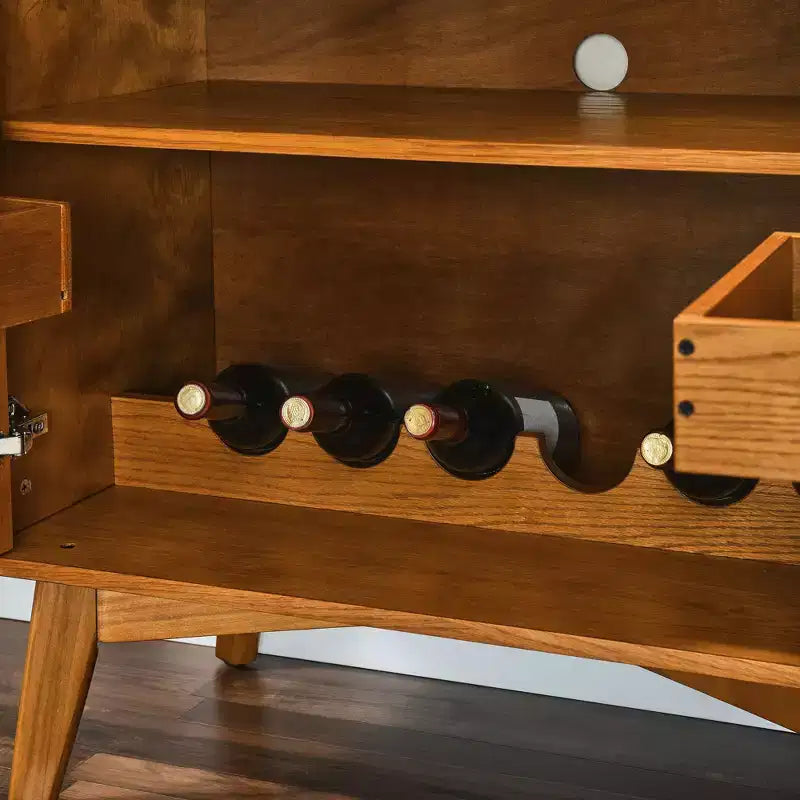 Bahut/Buffet Moderne Mi-Century à Rainures avec Rangement Ajustable, Meuble de Rangement en Bois Massif pour Cuisine/Salle à Manger/Salon