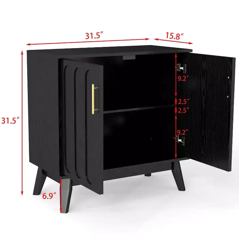 Bahut/Buffet Moderne Mi-Century à Rainures avec Rangement Ajustable, Meuble de Rangement en Bois Massif pour Cuisine/Salle à Manger/Salon
