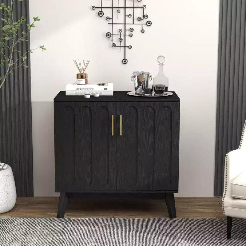 Bahut/Buffet Moderne Mi-Century à Rainures avec Rangement Ajustable, Meuble de Rangement en Bois Massif pour Cuisine/Salle à Manger/Salon