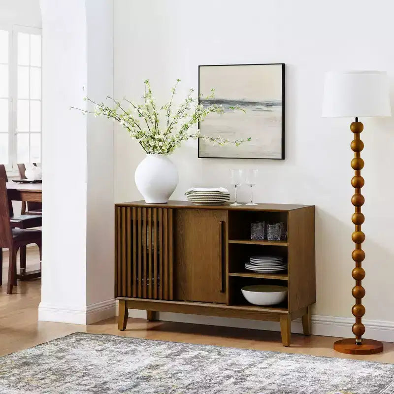 Bahut/Buffet Moderne Mi-Century à Rainures avec Rangement Ajustable, Meuble de Rangement en Bois Massif pour Cuisine/Salle à Manger/Salon