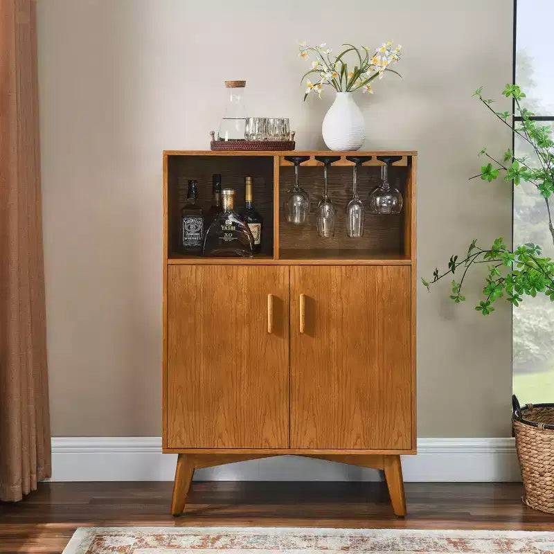 Bahut/Buffet Moderne Mi-Century à Rainures avec Rangement Ajustable, Meuble de Rangement en Bois Massif pour Cuisine/Salle à Manger/Salon