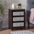 GDFStudio Kuna Boho Handmade Mango Wood 3 Drawer Nightstand