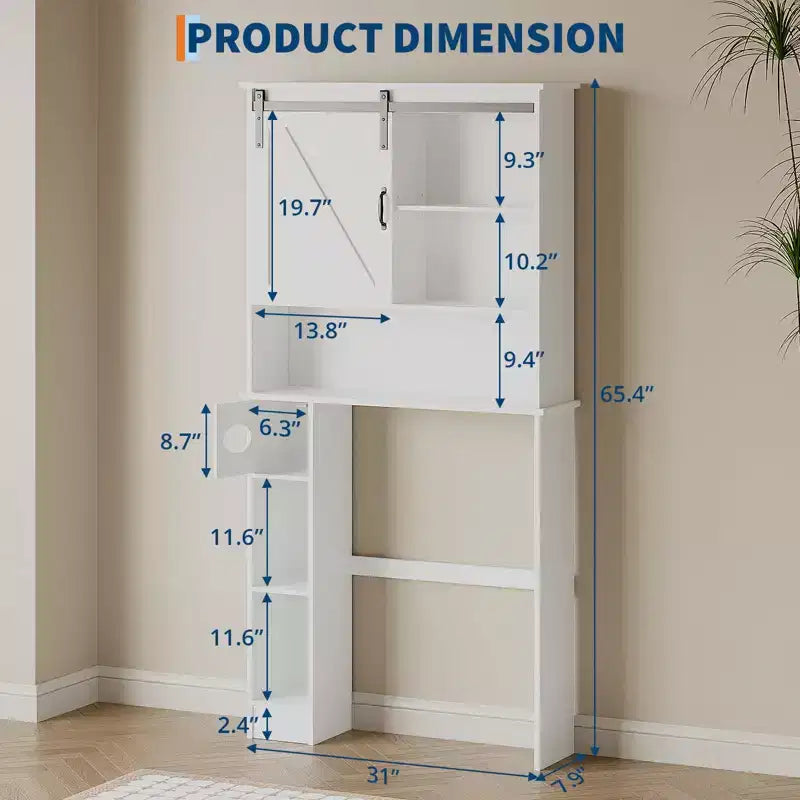 Meuble de rangement au-dessus des toilettes, meuble de rangement haut au-dessus des toilettes avec 2 portes coulissantes de style grange et support de papier toilette, étagère de rangement pour toilettes peu encombrante