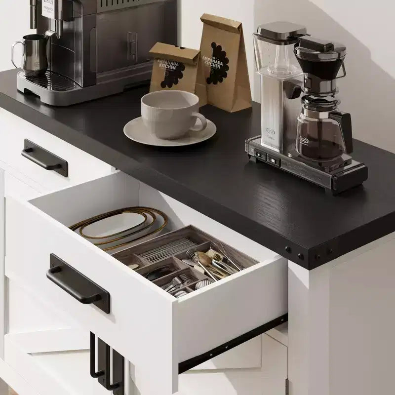 Meuble de rangement pour entrée – 2 portes et 2 tiroirs en bois massif, bar à café multifonctionnel, console de canapé pour salon, couloir (blanc)