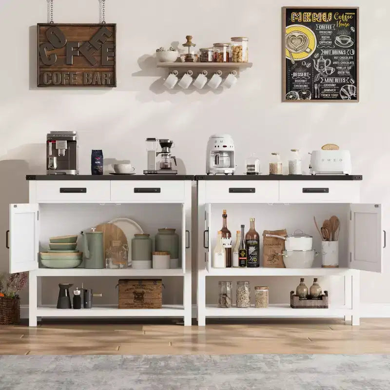 Meuble de rangement pour entrée – 2 portes et 2 tiroirs en bois massif, bar à café multifonctionnel, console de canapé pour salon, couloir (blanc)