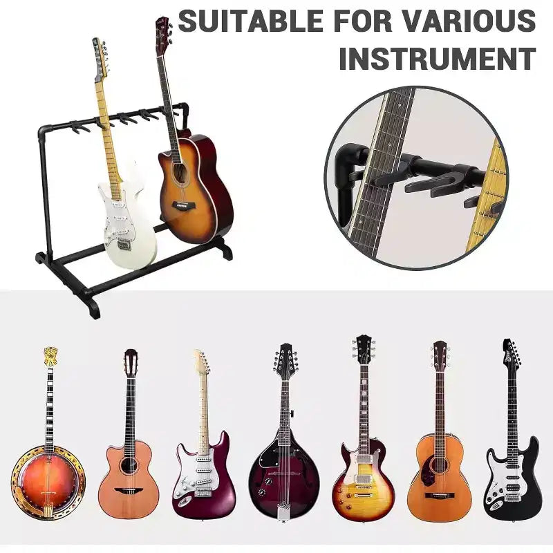 Support de Guitares Multiples Pliable, Support de Guitares Portable, Présentoir de Guitares pour Guitare et Basse (5 Supports/7 Supports)