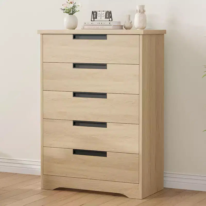 Commode à 5 tiroirs pour chambre, commode avec poignées intégrées, organisateur de commode en bois pour salon, chambre d'enfant, couloir et entrée