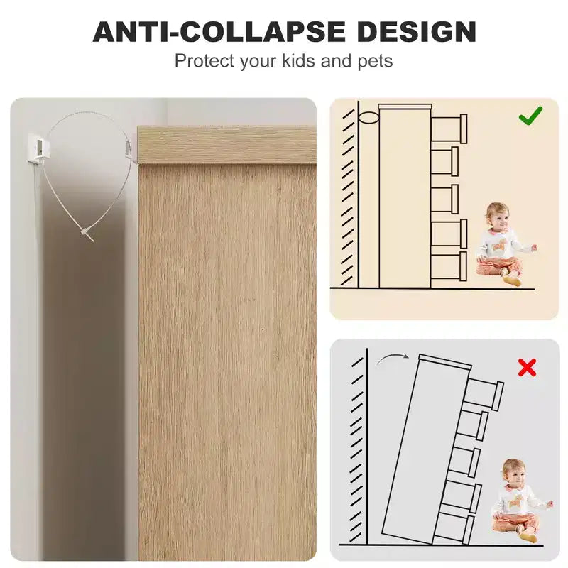 Commode à 5 tiroirs pour chambre, commode avec poignées intégrées, organisateur de commode en bois pour salon, chambre d'enfant, couloir et entrée