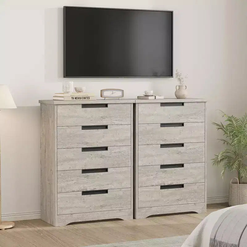 Commode à 5 tiroirs pour chambre, commode avec poignées intégrées, organisateur de commode en bois pour salon, chambre d'enfant, couloir et entrée