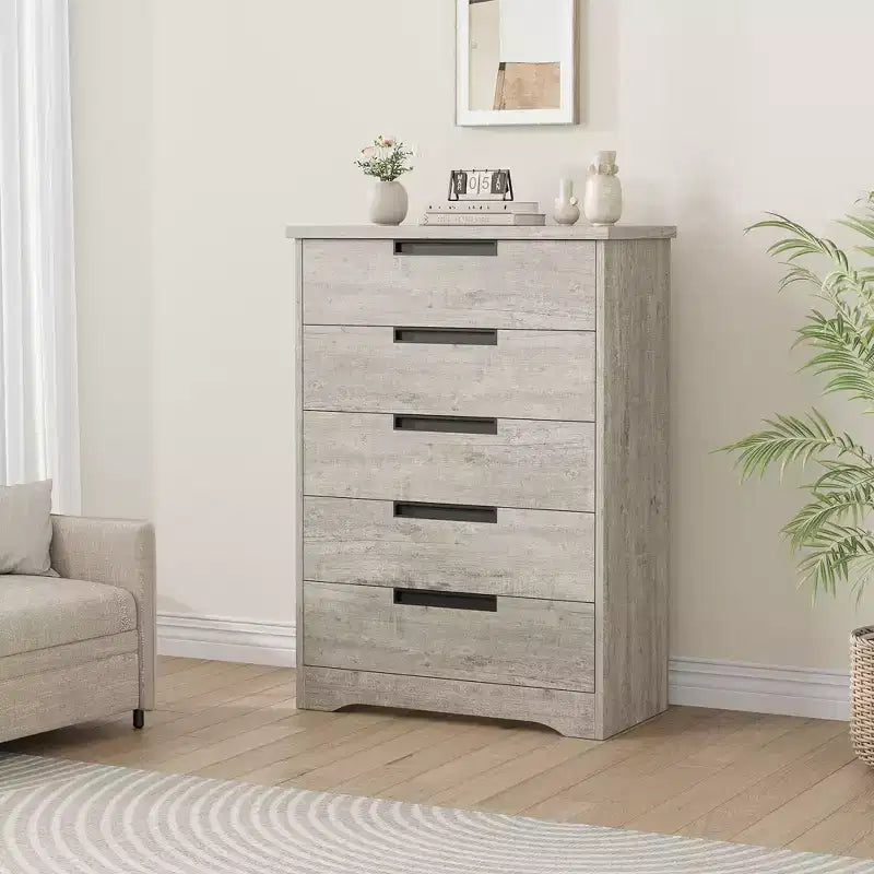 Commode à 5 tiroirs pour chambre, commode avec poignées intégrées, organisateur de commode en bois pour salon, chambre d'enfant, couloir et entrée
