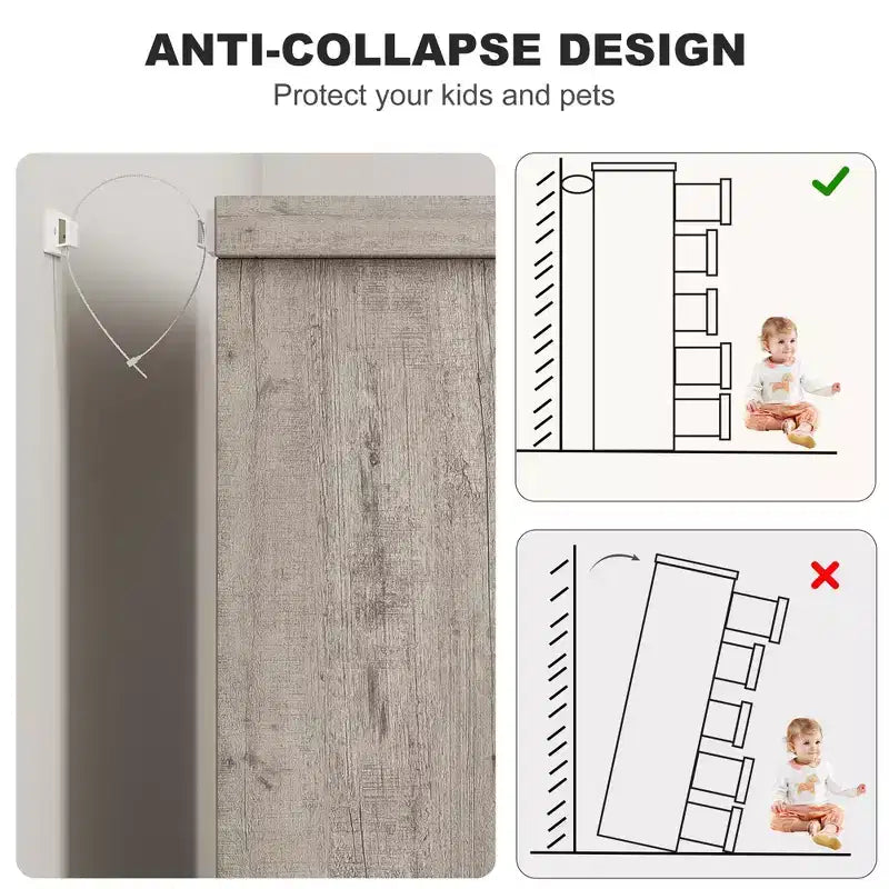 Commode à 5 tiroirs pour chambre, commode avec poignées intégrées, organisateur de commode en bois pour salon, chambre d'enfant, couloir et entrée