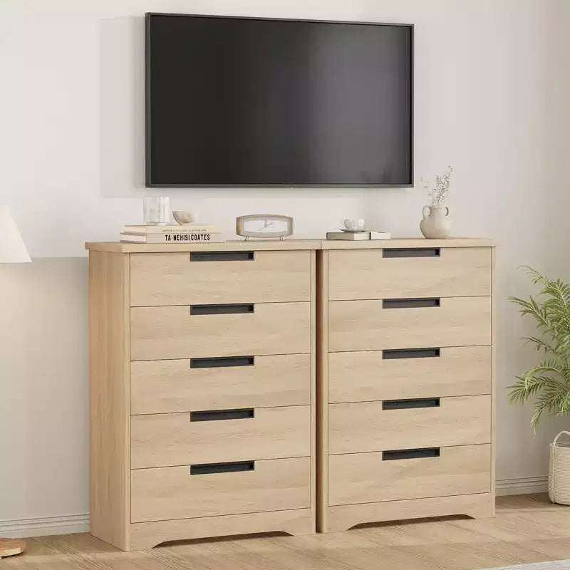 Commode à 5 tiroirs pour chambre, commode avec poignées intégrées, organisateur de commode en bois pour salon, chambre d'enfant, couloir et entrée