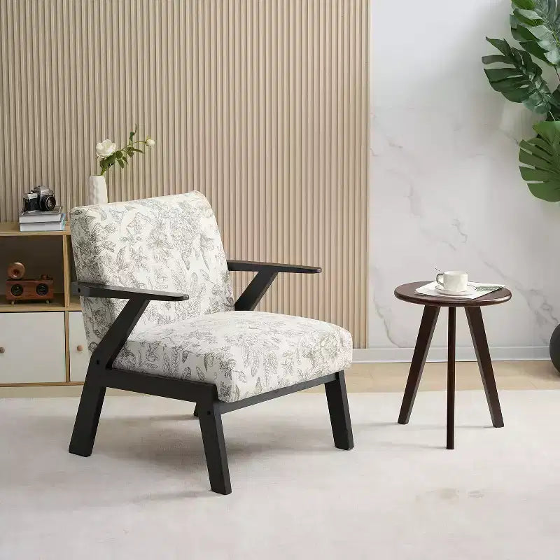 Fauteuil rembourré en hévéa style Mid-Century Modern