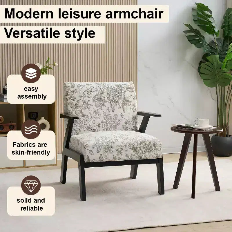 Fauteuil rembourré en hévéa style Mid-Century Modern