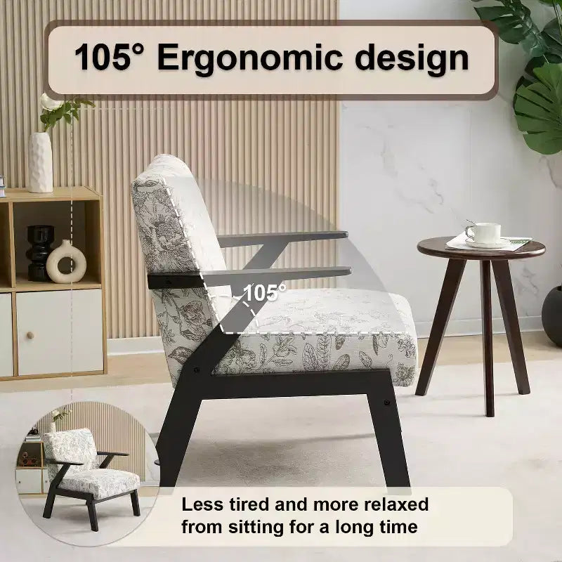 Fauteuil rembourré en hévéa style Mid-Century Modern