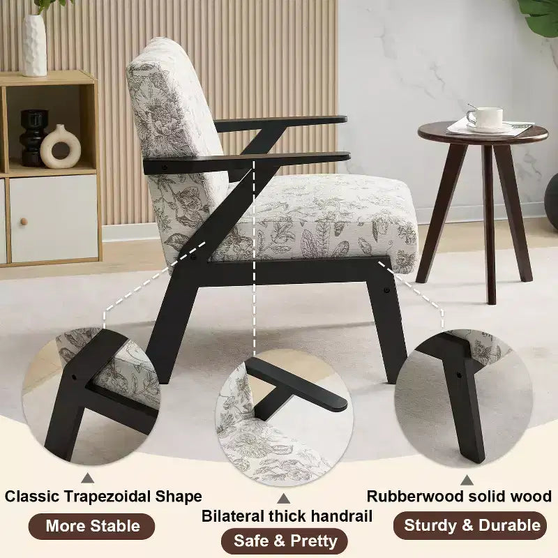 Fauteuil rembourré en hévéa style Mid-Century Modern