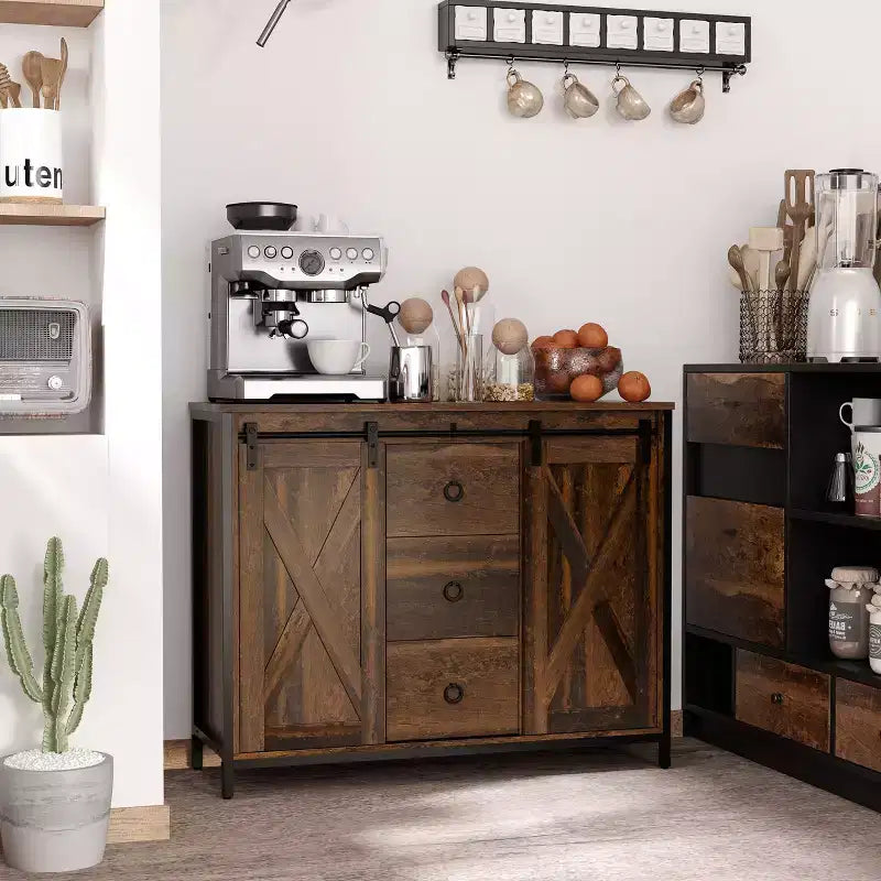 Meuble de buffet de cuisine avec portes coulissantes de style grange