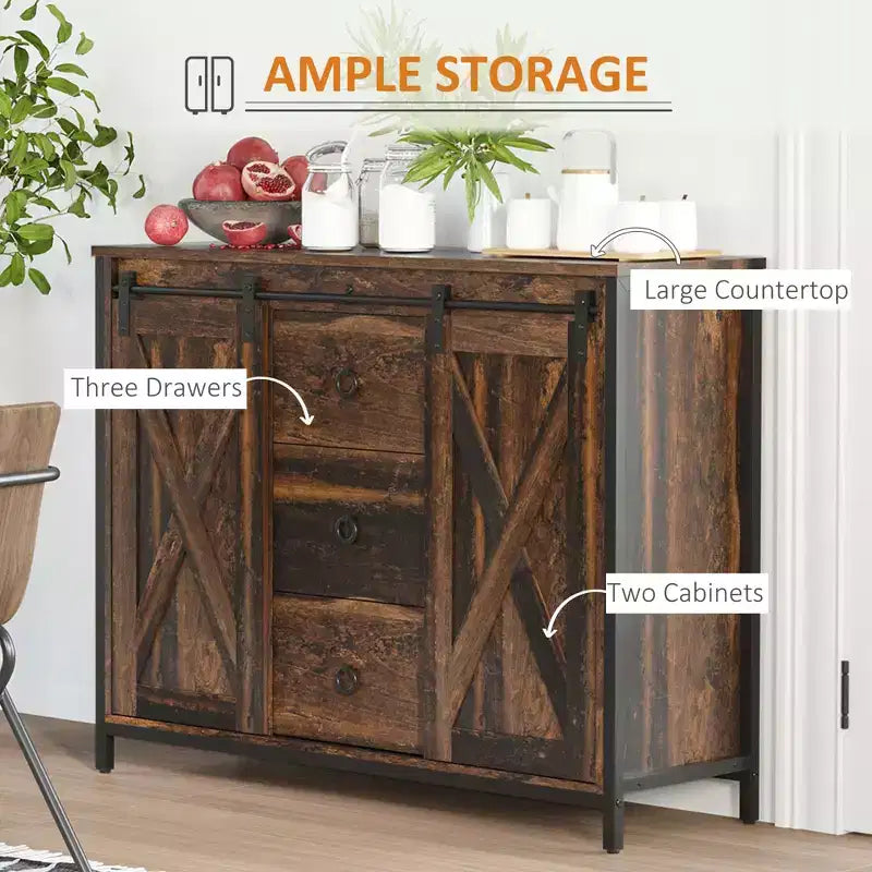 Meuble de buffet de cuisine avec portes coulissantes de style grange