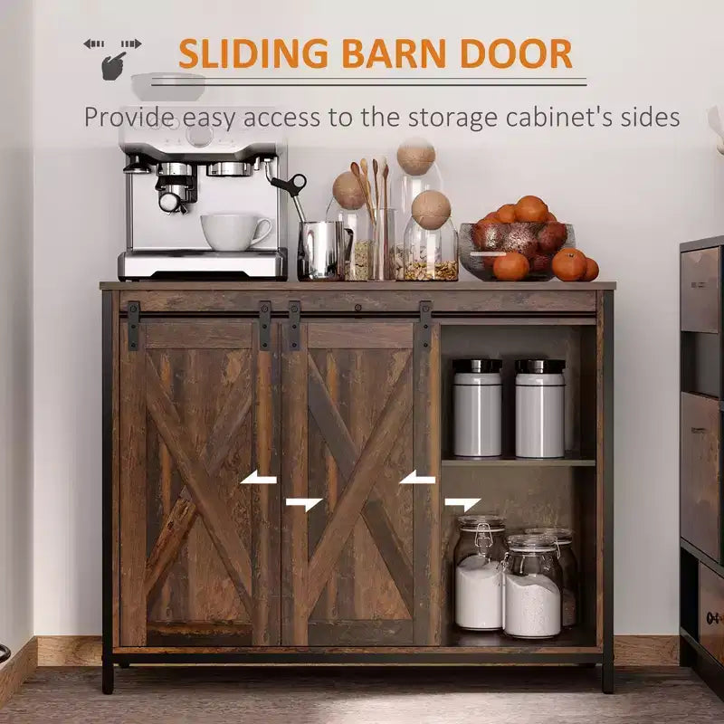 Meuble de buffet de cuisine avec portes coulissantes de style grange