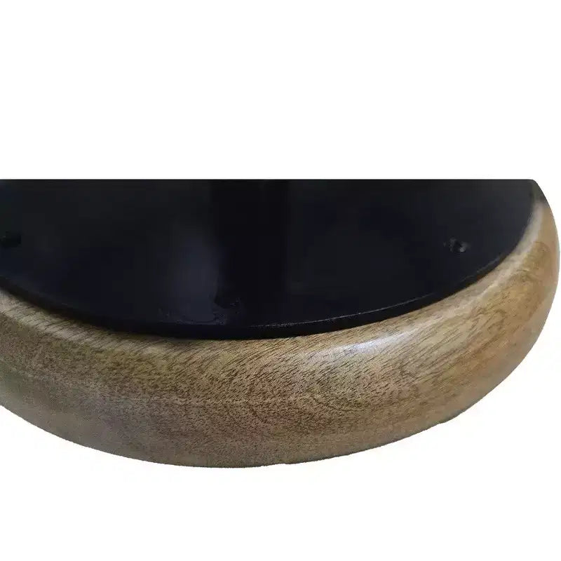 Tabouret de Bar Pivotant de Comptoir, Style Rustique, 24 Pouces, Fabriqué à la Main, Assise Ronde en Bois de Mangue Marron, Base en Fer Noir avec Repose-Pieds
