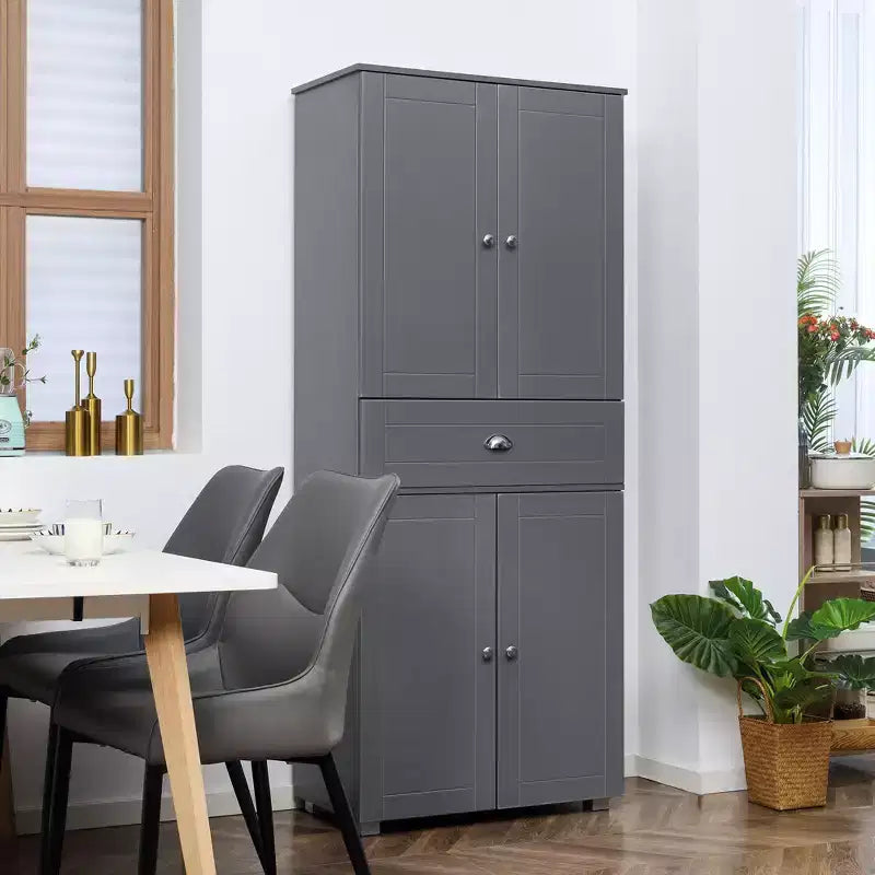 Armoire de cuisine autoportante de 72 po, armoire de rangement haute avec 4 portes, tiroir et étagères réglables pour salle à manger