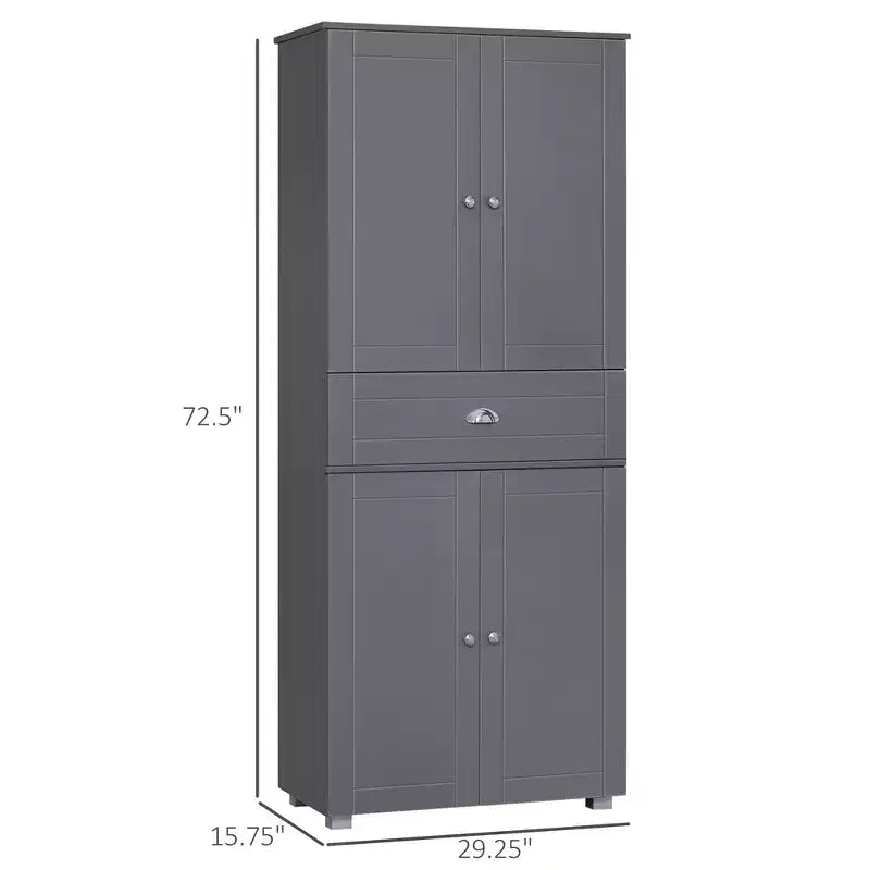 Armoire de cuisine autoportante de 72 po, armoire de rangement haute avec 4 portes, tiroir et étagères réglables pour salle à manger